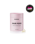 Pink container labeled 'Hair Food' by GLOWWA with a badge indicating an award on a white background.
