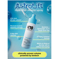 AstroLift reparative volume spray bottle with product features on a blue background