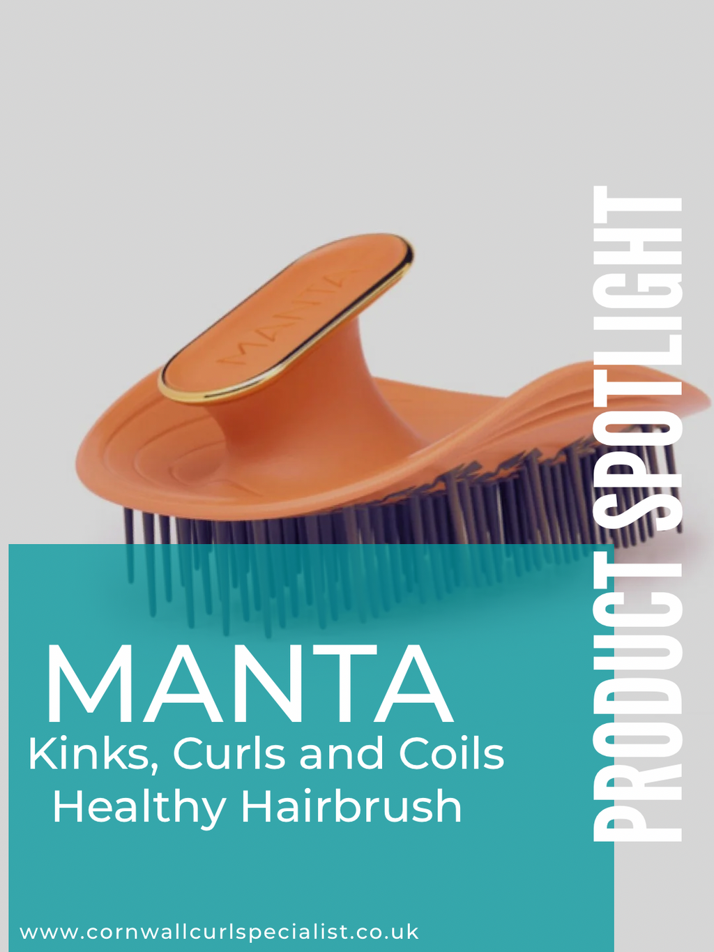 Manta hairbrush with text on a light gray background