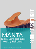 Manta hairbrush with text on a light gray background