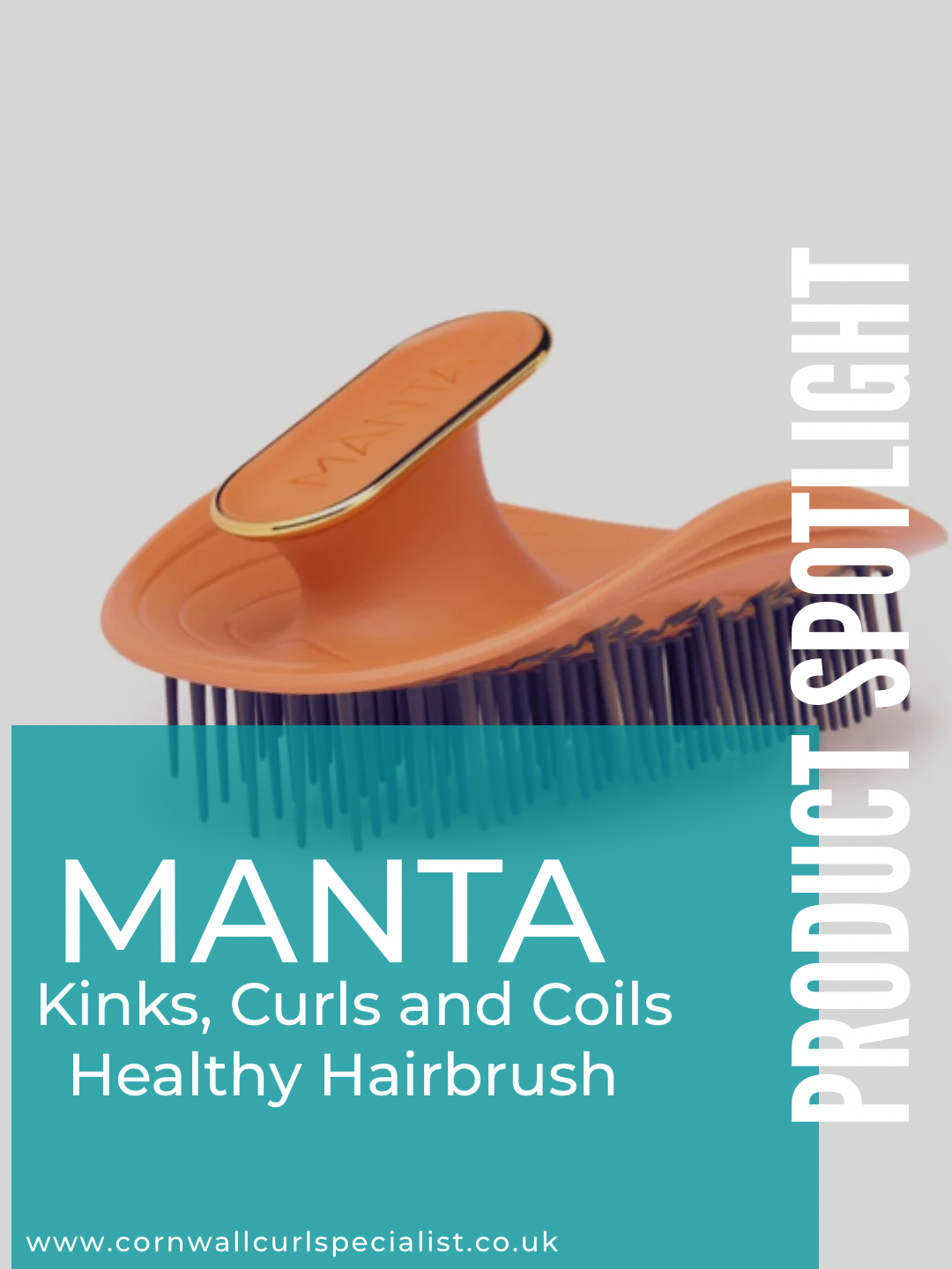 Manta hairbrush with text on a light gray background
